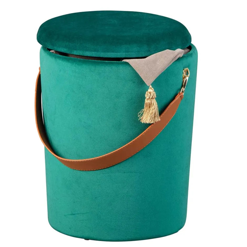 Eleganter Samt Polsterhocker in Grün & Braun - Campitello^Wohnen Best