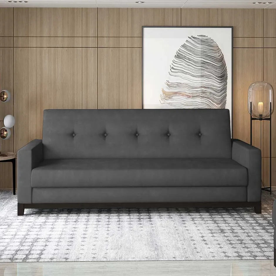 Elegantes Klappsofa in Dunkelgrau Samt - Triumph^Wohnen Outlet