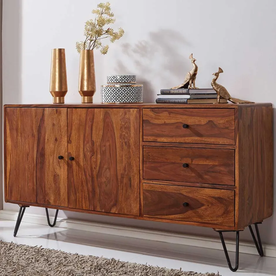Elegantes Loft Sideboard aus Sheesham Holz - Basserini^Wohnen