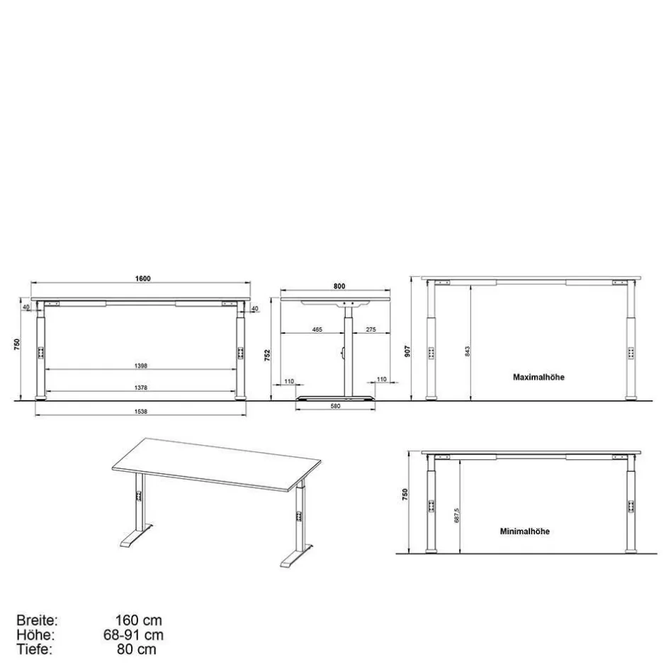 Wohnen Elektrisch verstellbarer Bürotisch im Set - Hanrah (zweiteilig)