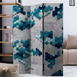 3-Elemente Paravent in Grau & Blautönen Motivprint - Gralindaca^Wohnen Hot