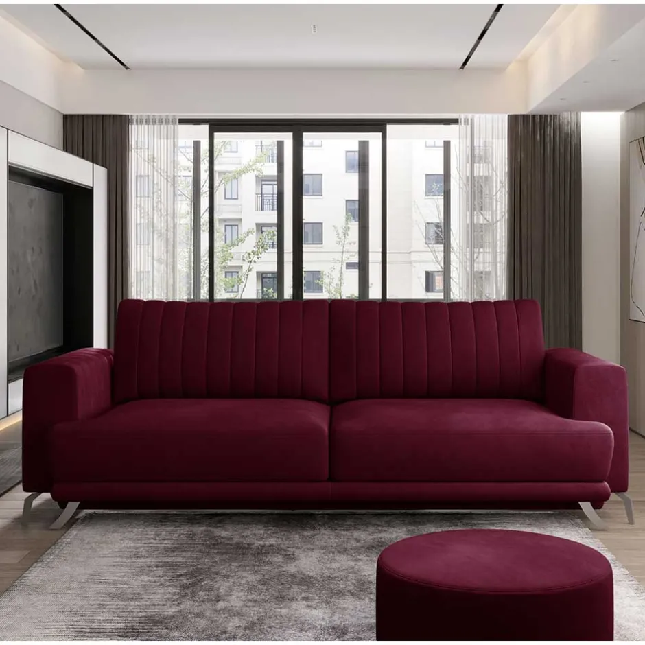 2er Bettsofa in Dunkelrot - matter Samt - Lanaco^Wohnen New