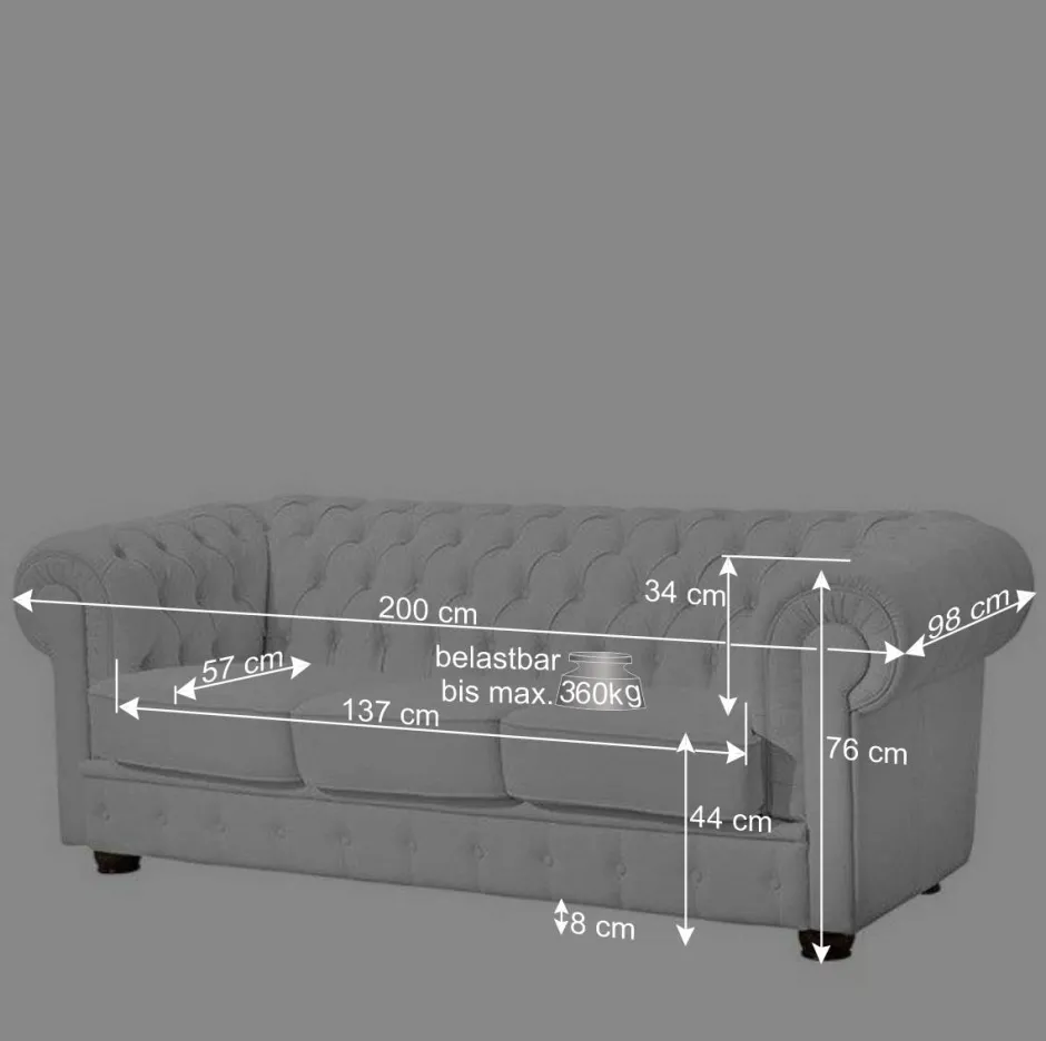 3er Ledersofa im Chesterfield Look - Dossera^Wohnen Hot