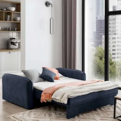 Wohnen 2er Schlafcouch in Blaugrau Veloursbezug - Candeloco