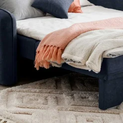 Wohnen 2er Schlafcouch in Blaugrau Veloursbezug - Candeloco