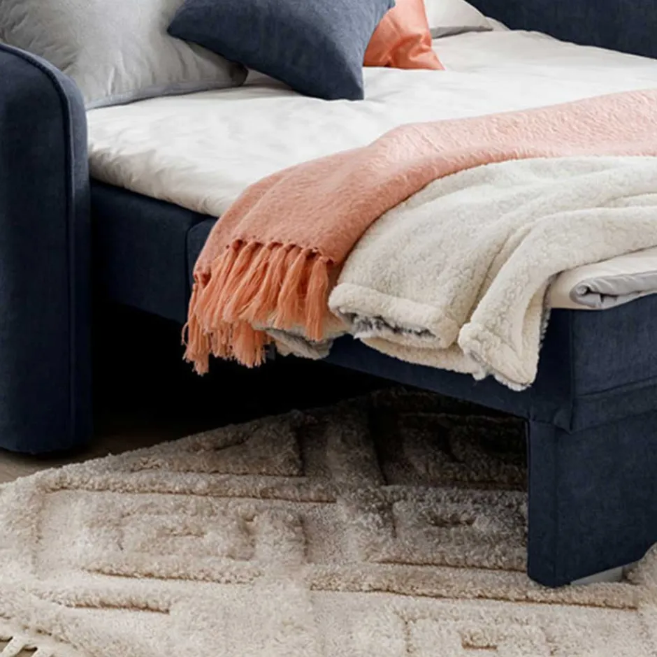 Wohnen 2er Schlafcouch in Blaugrau Veloursbezug - Candeloco