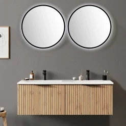 2er Waschtisch & Lichtspiegel rund - Crystoga (dreiteilig)^Wohnen Clearance