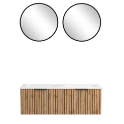 2er Waschtisch & Lichtspiegel rund - Crystoga (dreiteilig)^Wohnen Clearance