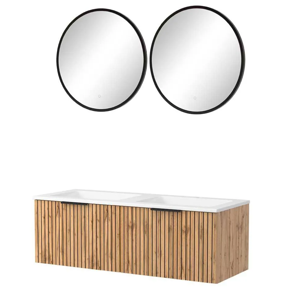 2er Waschtisch & Lichtspiegel rund - Crystoga (dreiteilig)^Wohnen Clearance