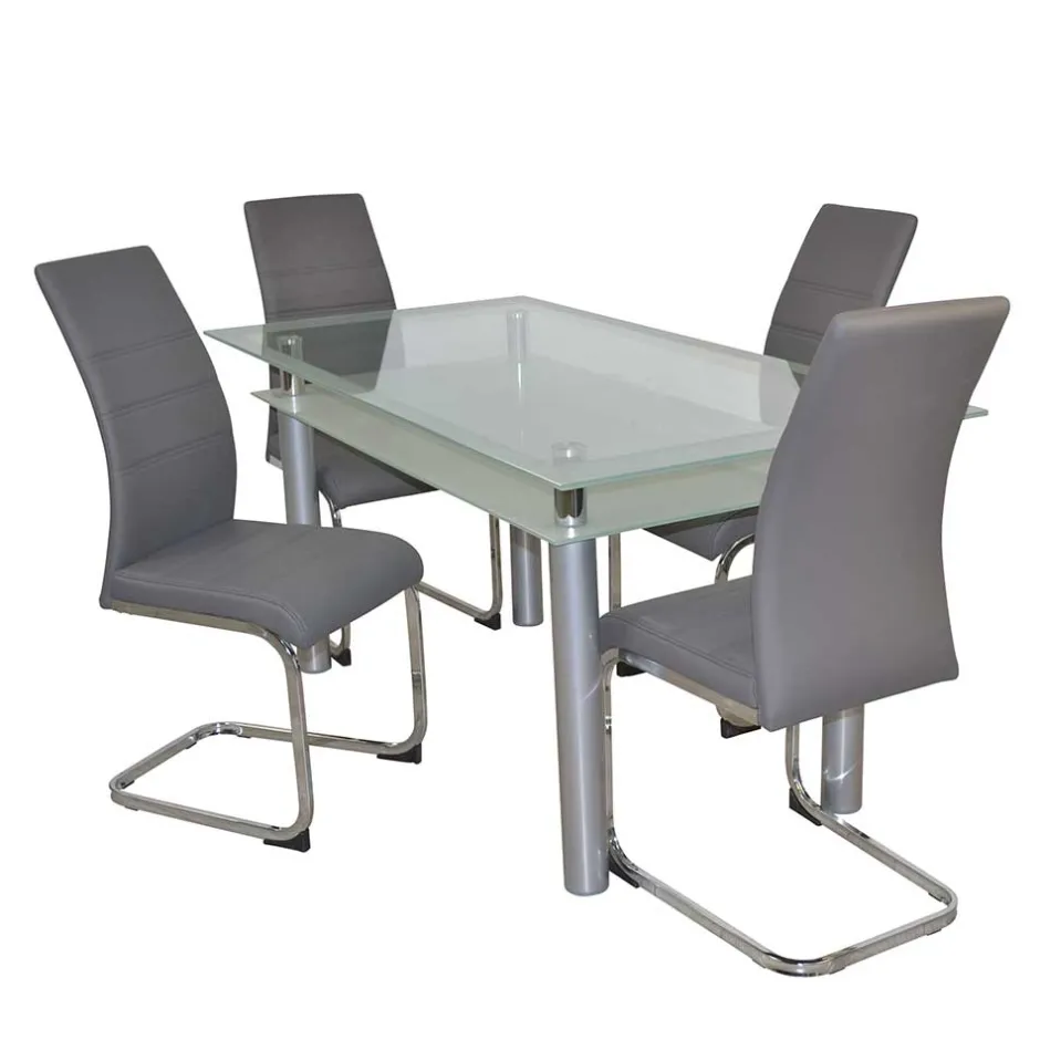 Wohnen Essgruppe mit Glastisch & Schwingstühlen - Baryma (fünfteilig)