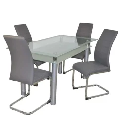 Wohnen Essgruppe mit Glastisch & Schwingstühlen - Baryma (fünfteilig)