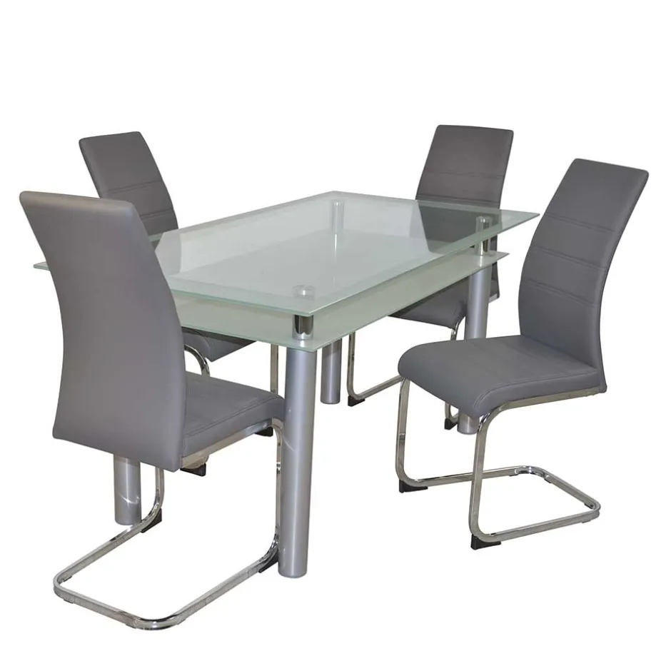 Wohnen Essgruppe mit Glastisch & Schwingstühlen - Baryma (fünfteilig)