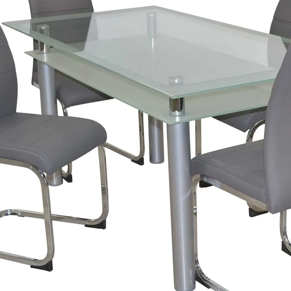 Wohnen Essgruppe mit Glastisch & Schwingstühlen - Baryma (fünfteilig)