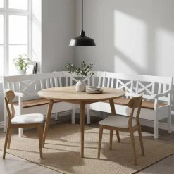 Wohnen Esstisch Eckbank Barlad aus Kiefernholz Weiß mit Braun