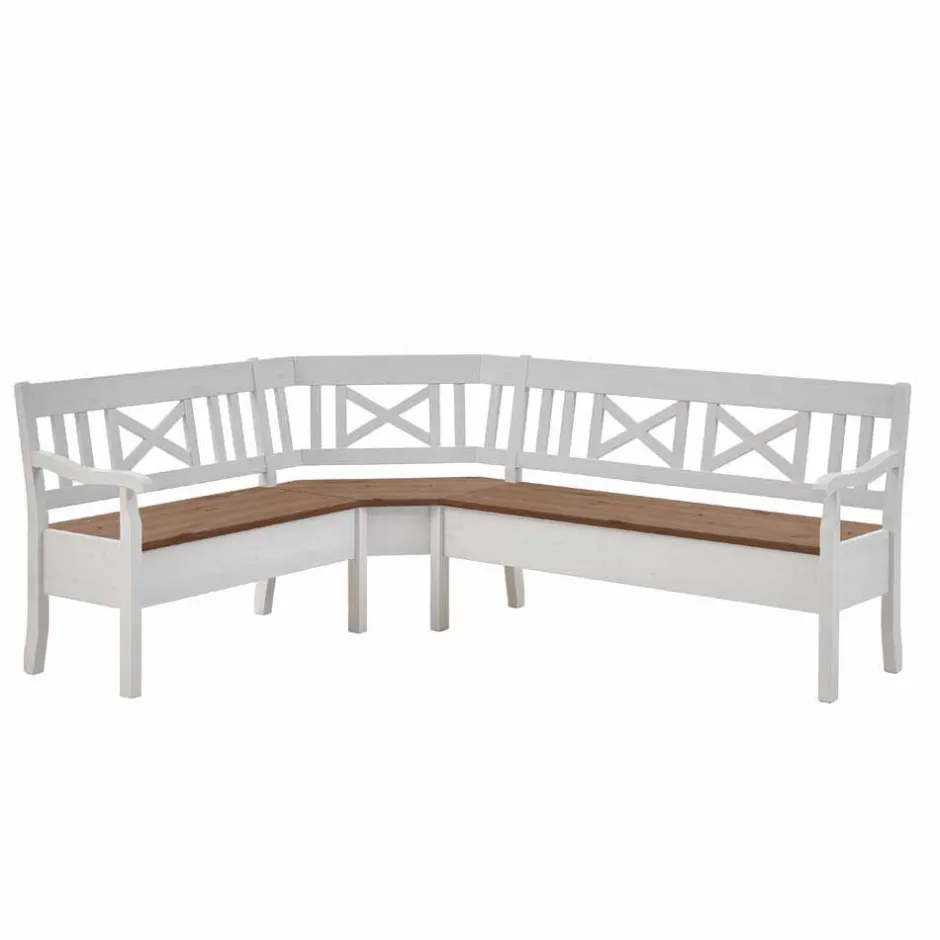 Wohnen Esstisch Eckbank Barlad aus Kiefernholz Weiß mit Braun