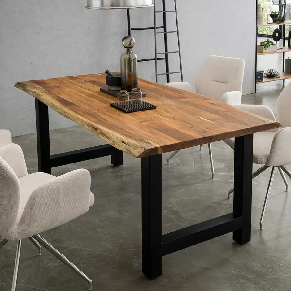 Esstisch mit H-Gestell und Baumkanten Platte - Polardia^Wohnen