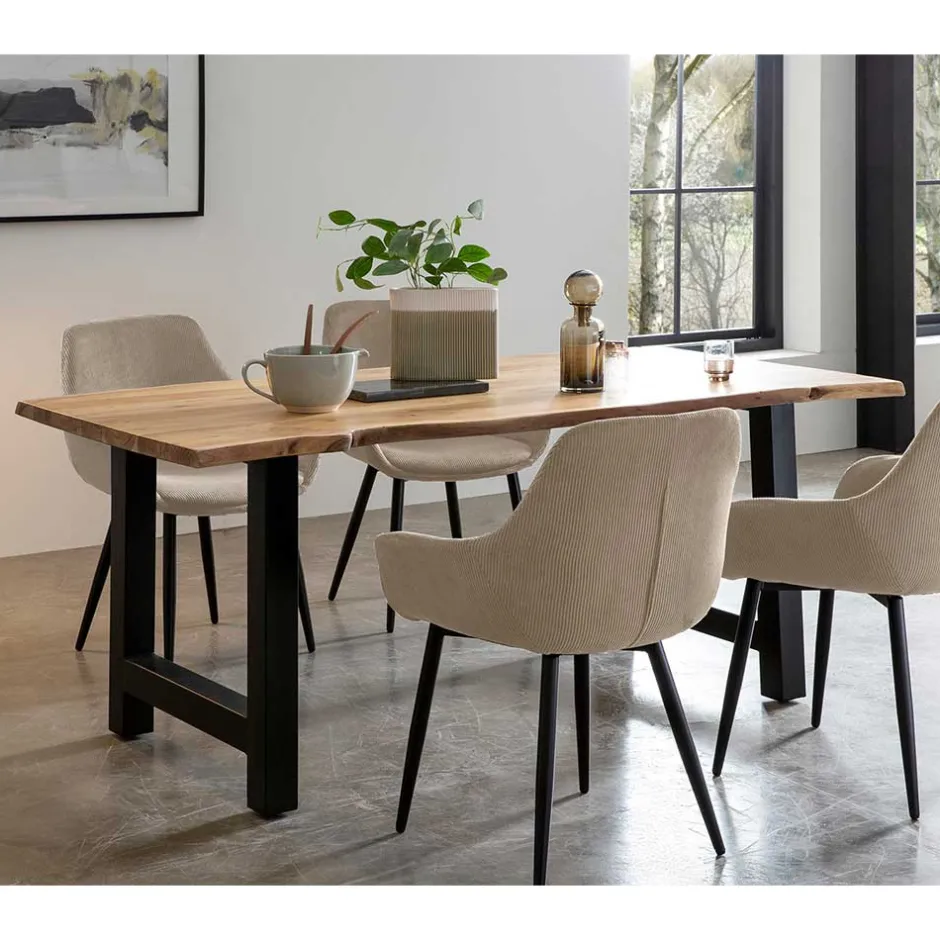 Esstisch mit H-Gestell und Baumkanten Platte - Polardia^Wohnen