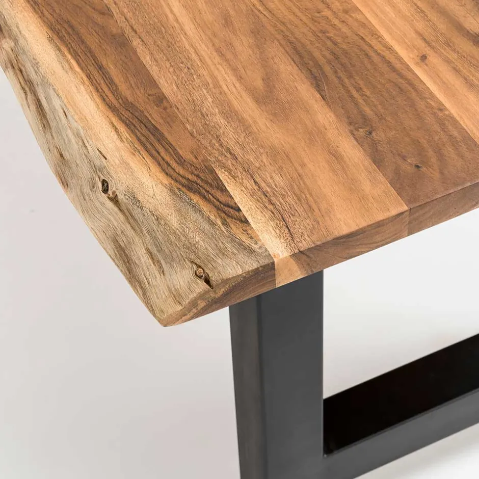 Esstisch mit H-Gestell und Baumkanten Platte - Polardia^Wohnen