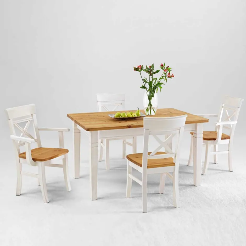 Wohnen Esstisch mit Stühlen Lugon im Landhausstil (fünfteilig)