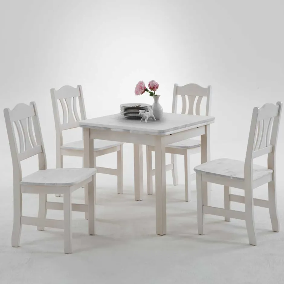 Esstisch mit Stühlen Vironegras in Weiß (fünfteilig)^Wohnen Outlet