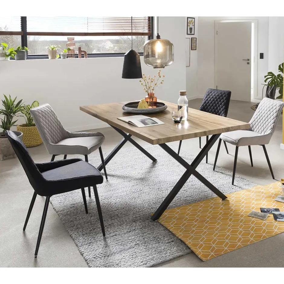 Wohnen Esstisch mit X-Beinen plus 4 Stühle - Lamon (fünfteilig)