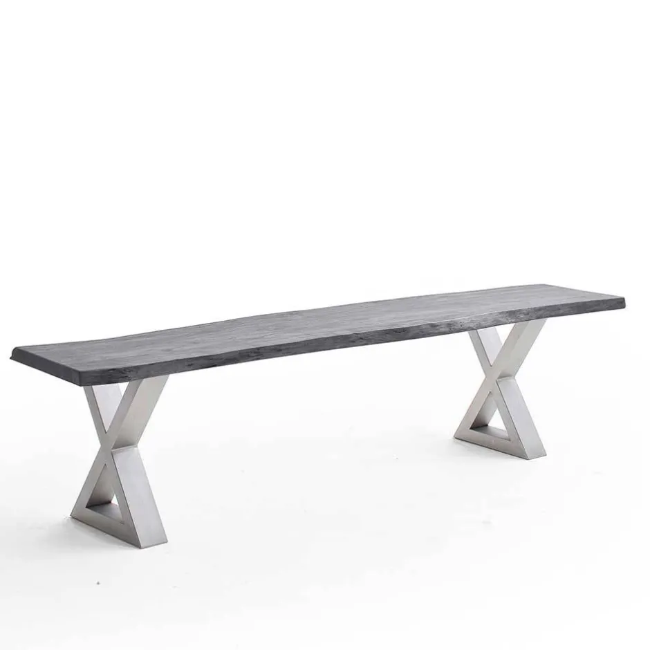 Wohnen Esstisch Sitzbank in Akazie Grau mit Baumkante - Lorencia