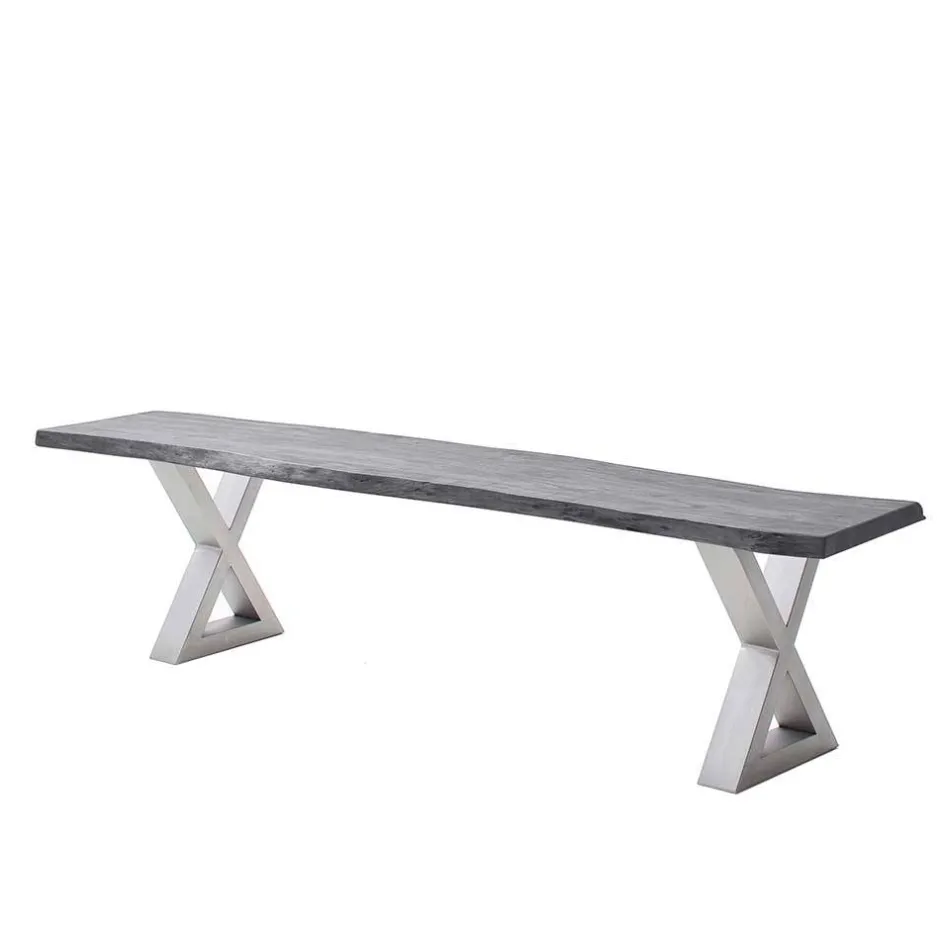 Wohnen Esstisch Sitzbank in Akazie Grau mit Baumkante - Lorencia