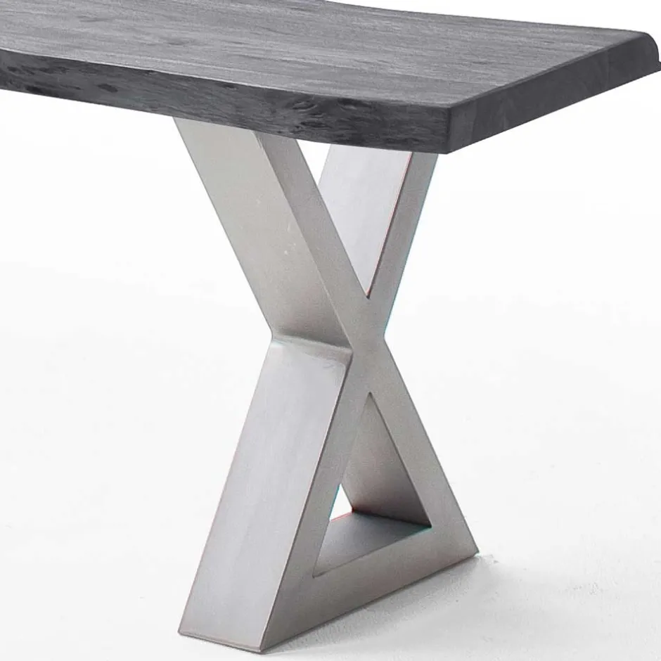 Wohnen Esstisch Sitzbank in Akazie Grau mit Baumkante - Lorencia