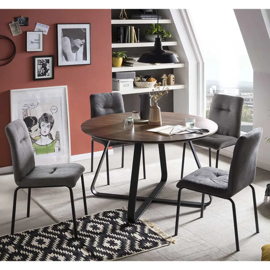 Wohnen Esstisch Sitzgruppe mit Tisch Rund - Grace (fünfteilig)