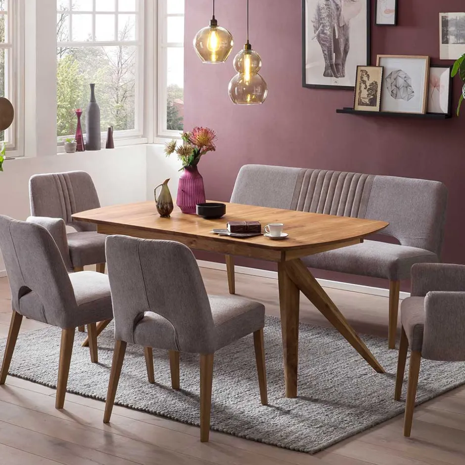 Wohnen Esstisch Sofa Bank in Dunkelgrau Stoff Velours - Merka