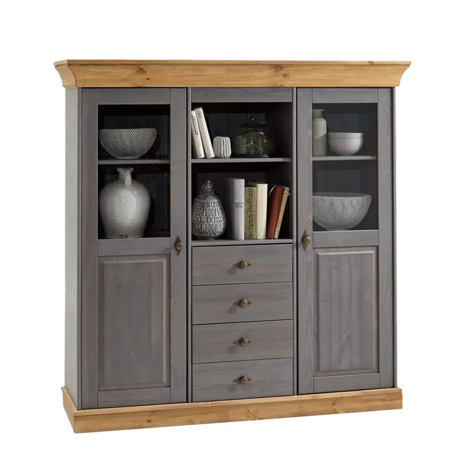 Wohnen Esszimmer Highboard Vitrine Cempino in Grau