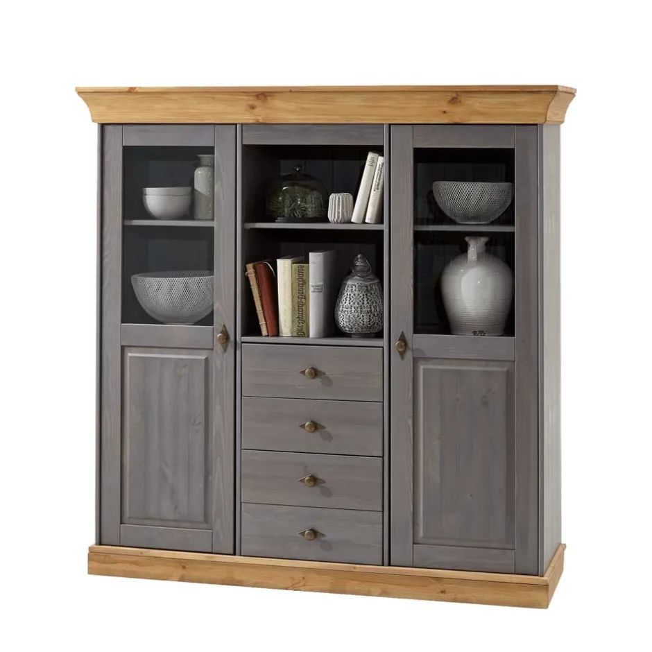 Wohnen Esszimmer Highboard Vitrine Cempino in Grau