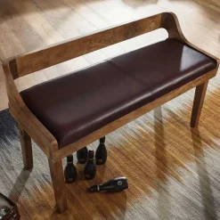 Wohnen Esszimmer Holzbank mit Lehne & Ledersitz - Zimoni