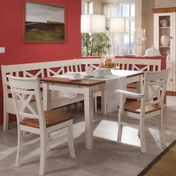 Wohnen Esszimmer Sitzecke Barlad in Weiß Bernstein (vierteilig)