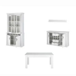 Wohnen Esszimmermöbel Kombi in weißer Holzoptik Pinie - Liancos (vierteilig)