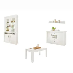 Wohnen Esszimmermöbel Kombi in weißer Holzoptik Pinie - Liancos (vierteilig)