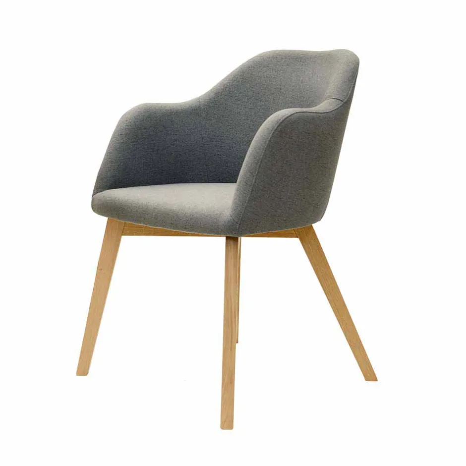 Wohnen Esszimmersessel mit Stoff in Grau Grosma & Holzgestell Eiche