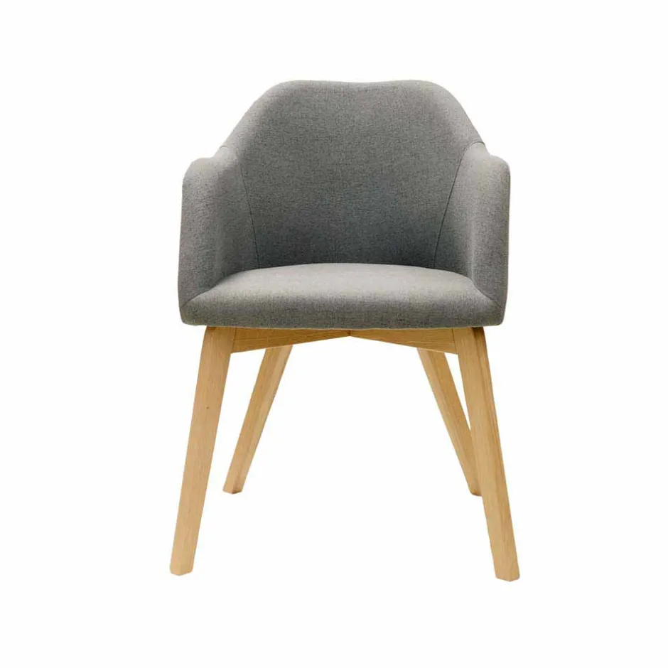 Wohnen Esszimmersessel mit Stoff in Grau Grosma & Holzgestell Eiche