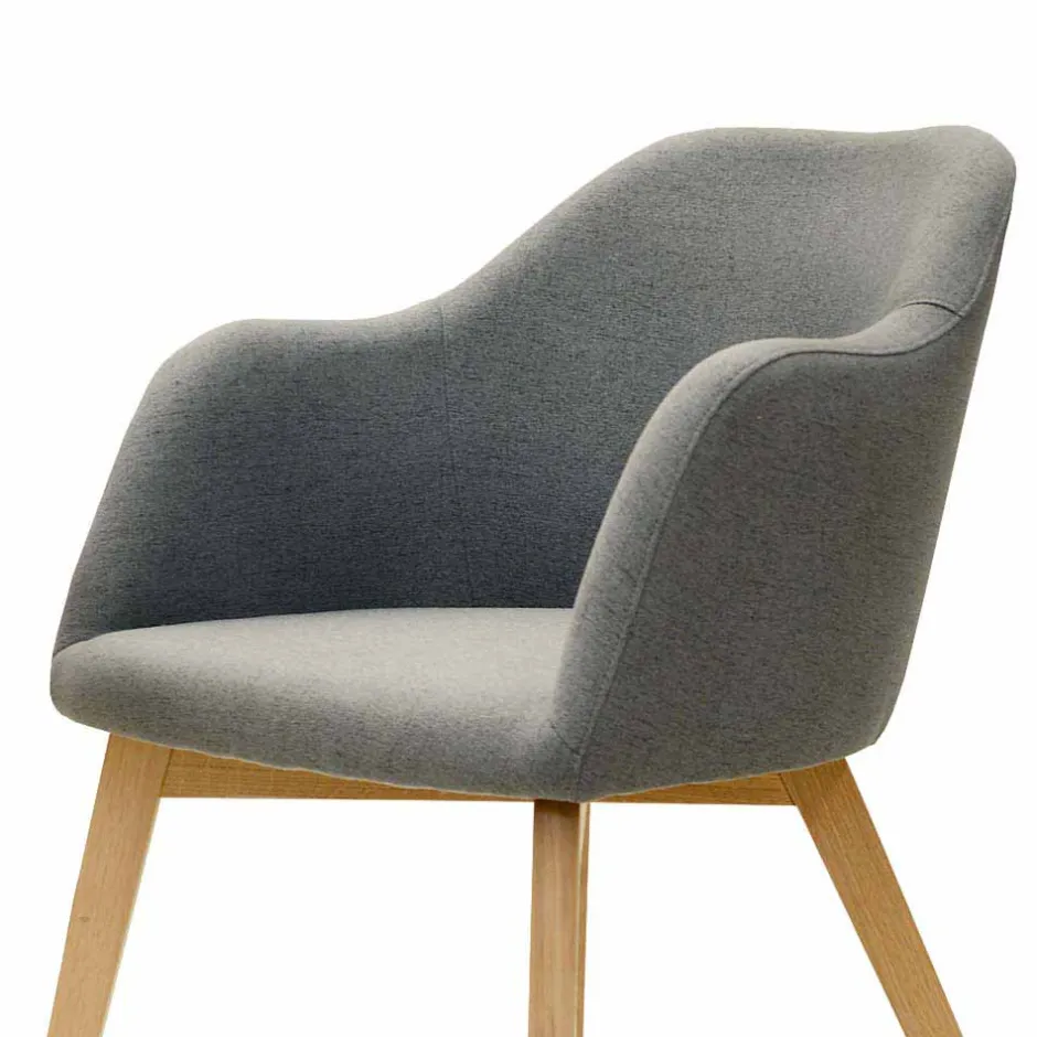 Wohnen Esszimmersessel mit Stoff in Grau Grosma & Holzgestell Eiche