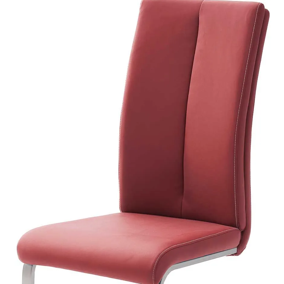 Wohnen Esszimmerstuhl als Freischwinger in dunklem Rot Lioberta Kunstleder (4er Set)