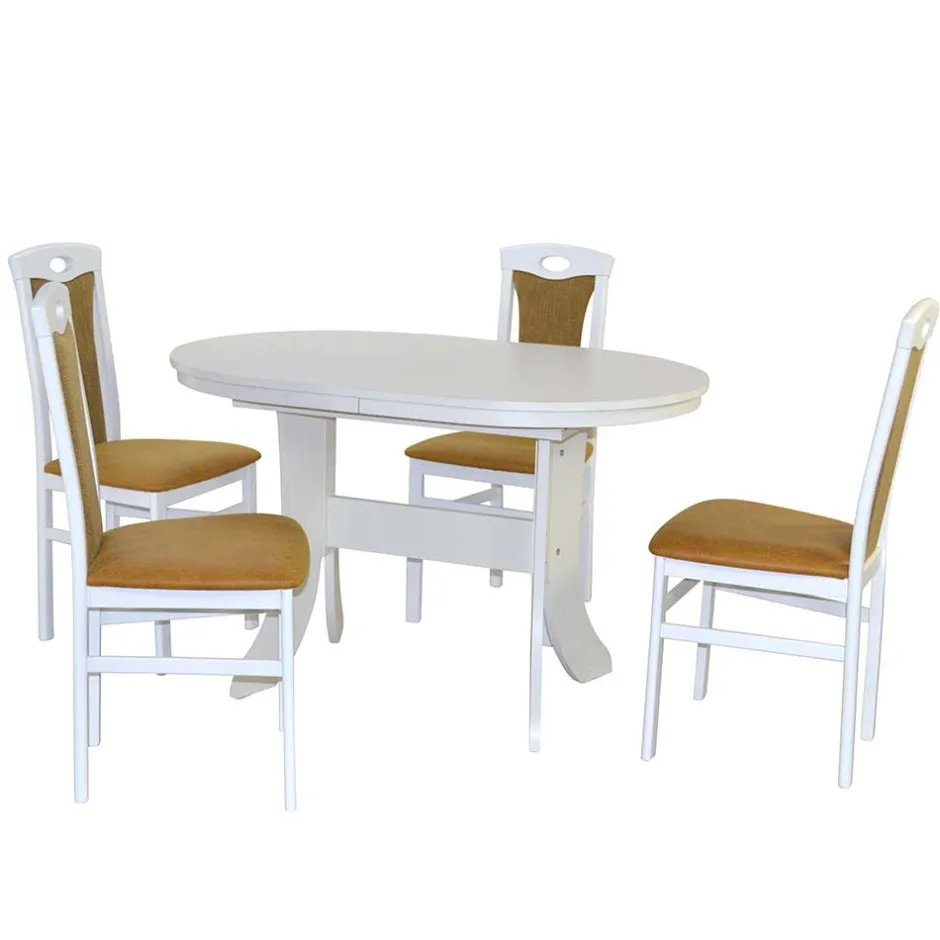 Wohnen Esszimmertisch Gruppe in Weiß - Nemuro (fünfteilig)