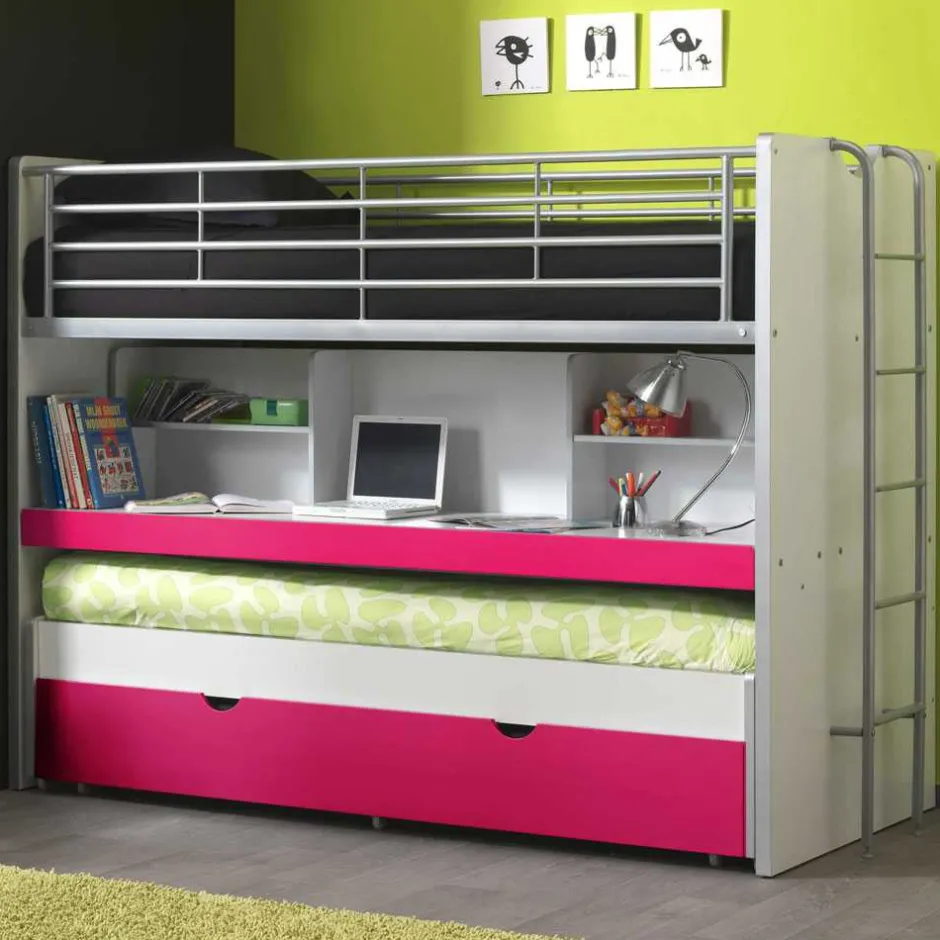 Kinder Wohnen Etagenbett Nina in Weiß-Pink