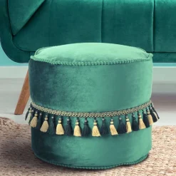 Ethno Style Pouf mit Makramee Quasten Borte - Natsonai^Wohnen Online
