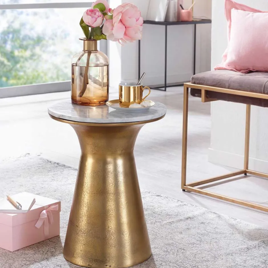 Extravaganter Beistelltisch mit Marmorplatte Weiß - Riovara^Wohnen Sale