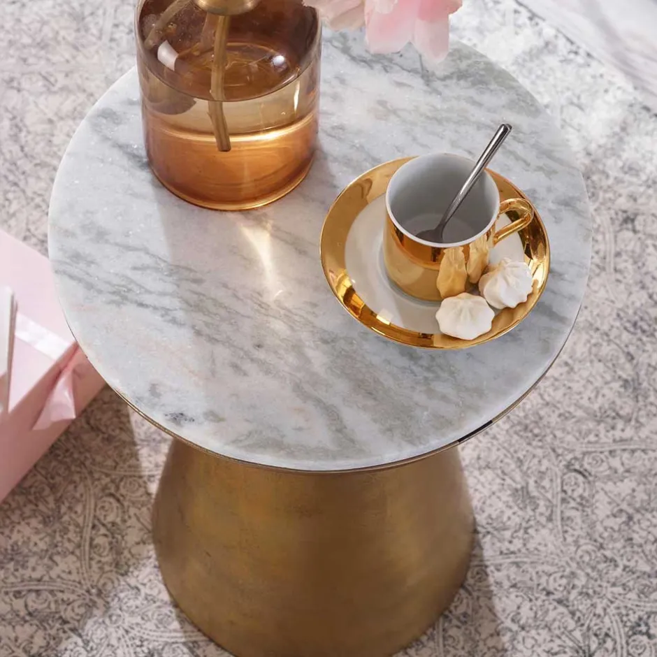 Extravaganter Beistelltisch mit Marmorplatte Weiß - Riovara^Wohnen Sale