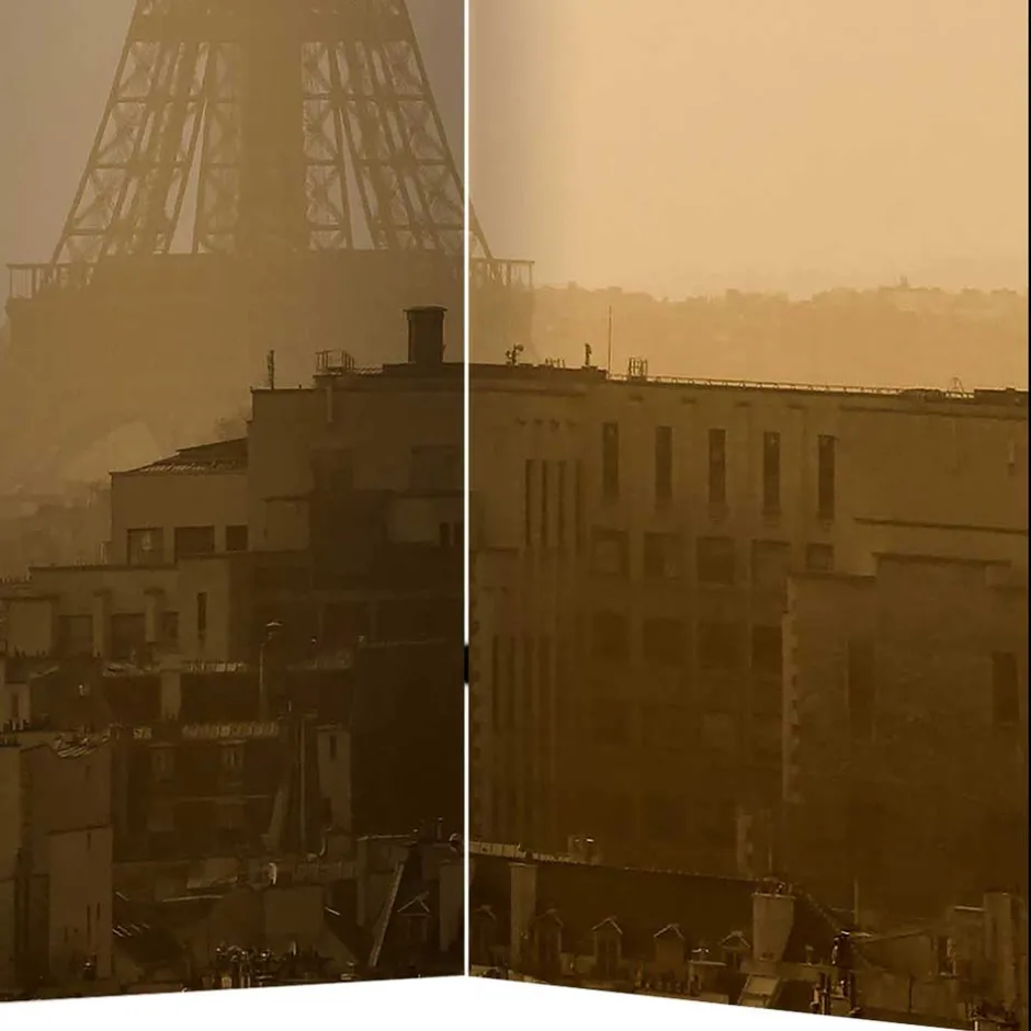 Wohnen Faltbare Trennwand - Eiffelturm Dämmerung - Defency