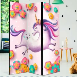 Faltbarer Paravent mit Einhorn & Blumen Motiv - Odangelo^Wohnen New