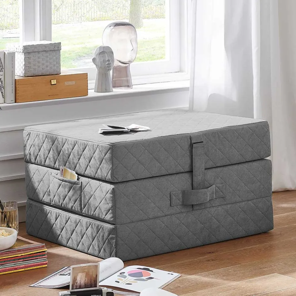 Faltmatratze Polsterhocker in Grau Stoff - Samba^Wohnen Best