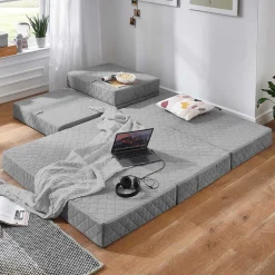 Faltmatratze Polsterhocker in Grau Stoff - Samba^Wohnen Best