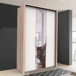 Wohnen Falttüren Schlafzimmerschrank in Weiß mit Spiegel - Vaclyn